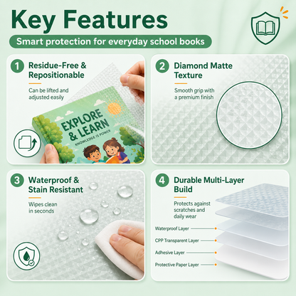 Self-Adhesive Transparent Waterproof Book Cover Film (30 Pcs – 3 Sizes, 10 Each)