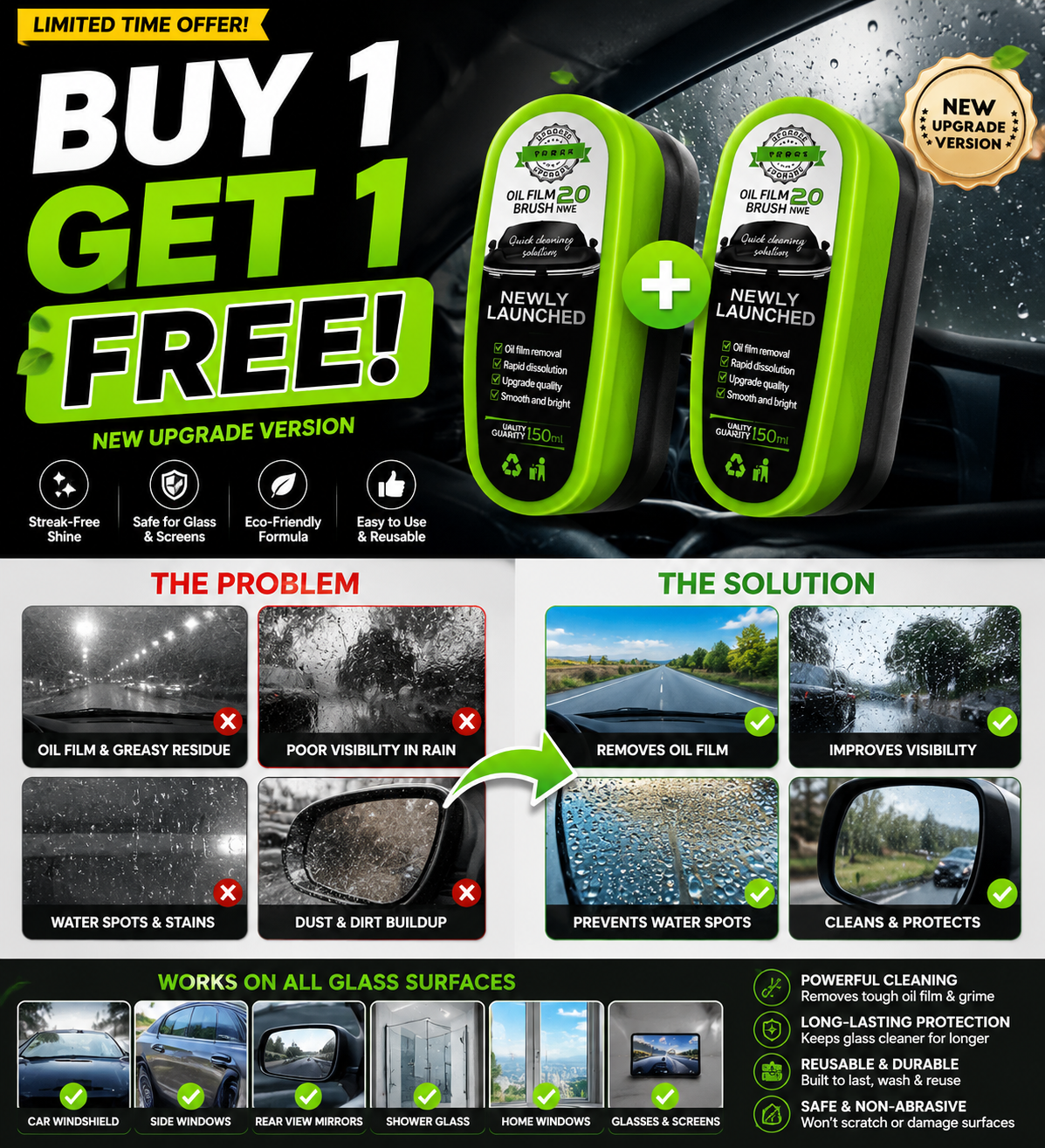 Instant Clear Car Glass Windshield Cleaner ( BUY 1 GET 1 FREE )