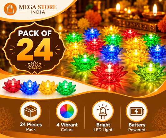 🪔LED Lotus Reflection Water Diya (Pack of 24)