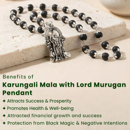 Certified Karungali Malai with Lord Murugan Pendant | Protection, Health & Success